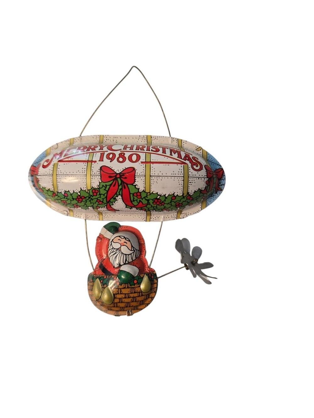 Santa's Flight Hallmark Christmas Ornament 1980 Vintage Metal Tin?